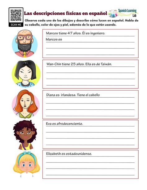 Escribiendo Descripciones Físicas En Español Ejercicio En Pdf