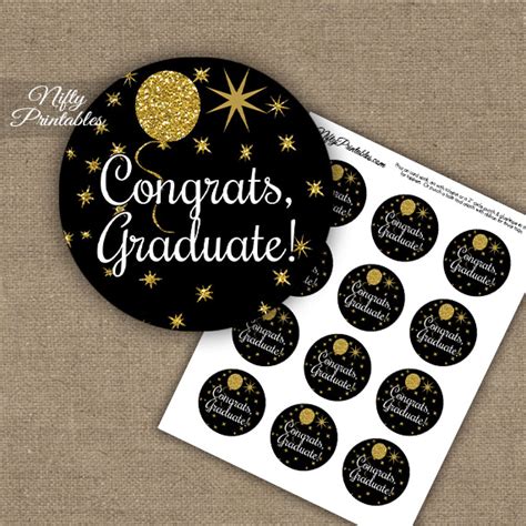 Graduation Cupcake Toppers Balloons Black Nifty Printables