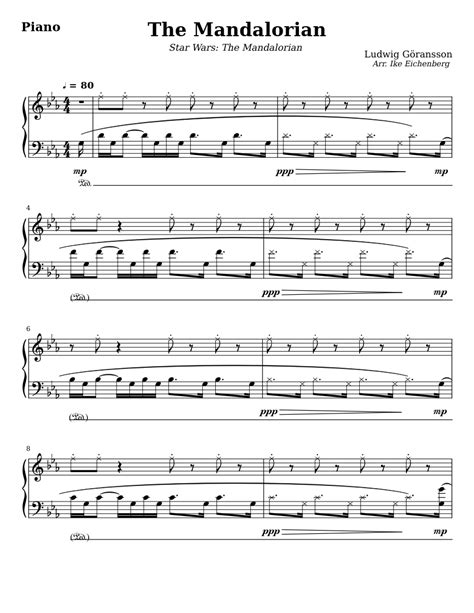 The Mandalorian Main Theme Sheet Music For Piano Solo