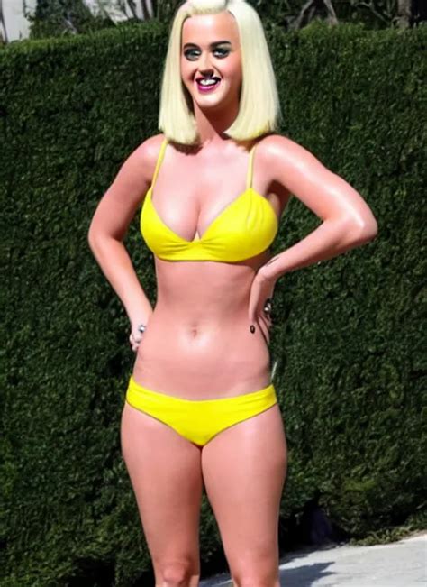 Full Body Of Katy Perry In Yellow Bikini Blonde Stable Diffusion