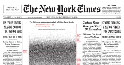 New York Times Depicts Total Covid Death Toll On Front Page The New