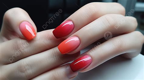 Hand Showing The Beautiful Red And Orange Nails Background Pictures Of