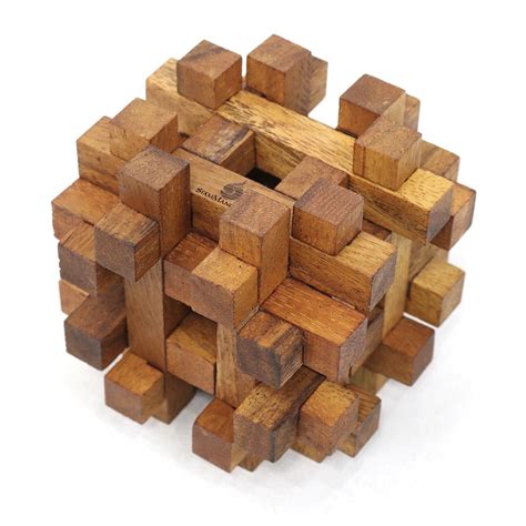 Siammandalay Double Lock A Ball 3d Wooden Brain Teaser Burr Puzzle For