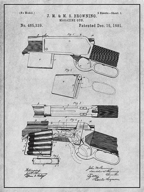 1892 Winchester Lever Action Rifle Gray Patent Print Drawing By Greg