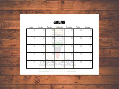 Blank 12 Month Calendar Printable Jpeg And Pdf Format Calendar Vertical