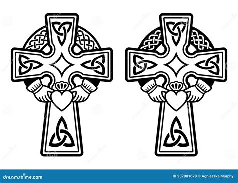Irish Celtic Cross With Claddagh Ring Heart And Hands Vector Design