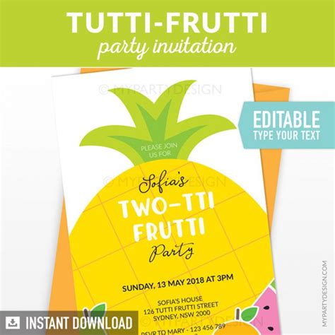 Tutti Frutti Birthday Invitation Printable Tutti Frutti Invite My