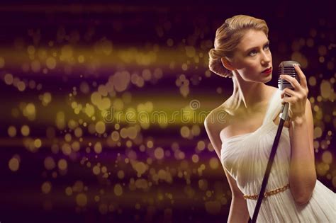 Attractive Female Singer With Microphone Stock Image Image Of Event
