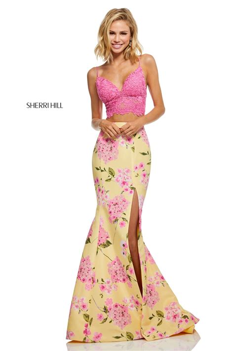 Sherri Hill 52635 Two Piece Floral Print Mermaid Dress Prom Dresses Two Piece Sherri Hill