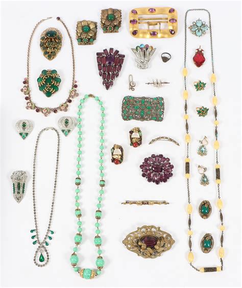 Lot Vintage Art Deco Costume Jewelry Group Including Peking Glass