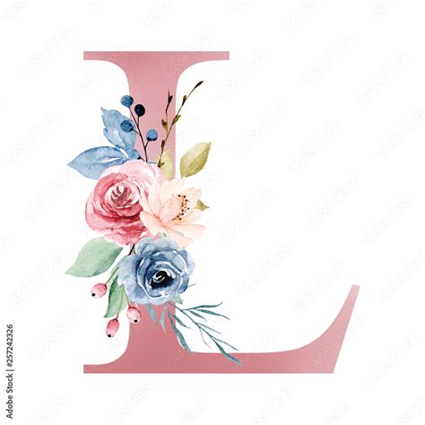 Ilustração Do Stock Floral Alphabet Letter L With Watercolor Flowers