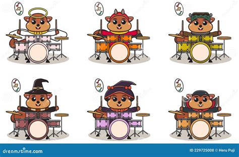 Vector Illustration Of Cute Squirrel Play Drum Stock Vector