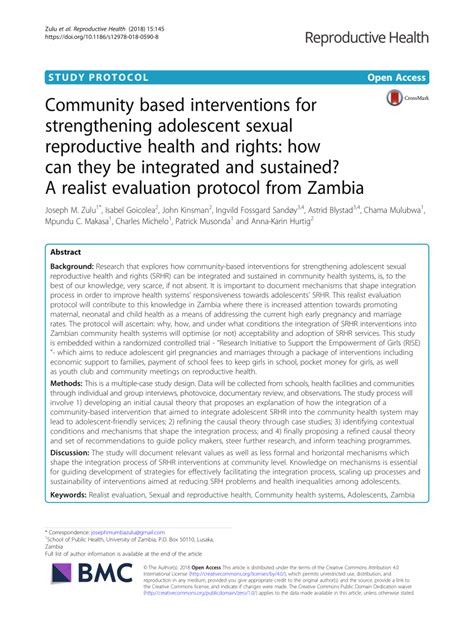 PDF Community Based Interventions For Strengthening Adolescent Sexual Reproductive Health And