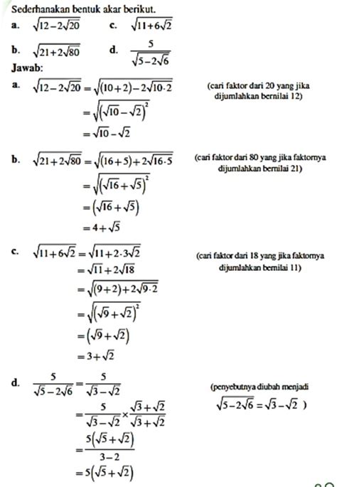 Matematika Kelas X Merasionalkan Penyebut Bentuk Akar