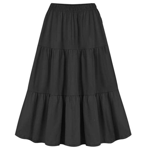 Skirts For Women Trendy Elastic High Waist A Line Pleated Midi Skirts Solid Color Casual Tiered