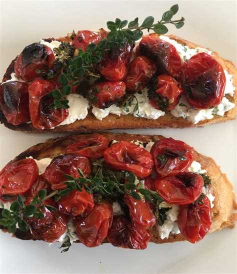 Place 3 or 4 on top the goat cheese on each baguette slice. Recipes: Roasted Cherry Tomato and Goat Cheese Bruschetta