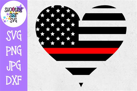 American Flag Heart Thin Red Line Firefighter Svg 284388 Cut