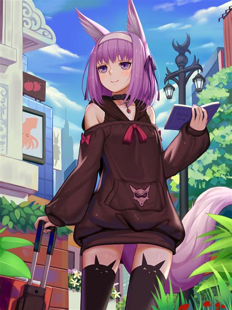 Long Hair Purple Hair Anime Anime Girls Tail Stockings Animal