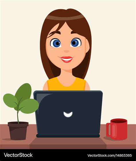 Business Woman Entrepreneur Working On A Laptop Vector Image