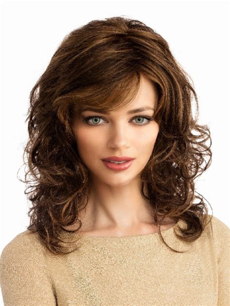 Monofilament Brown Long Wavy 14 With Bangs Synthetic Wigs