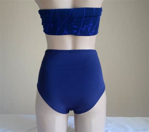 Navy Blue Fully Lined High Waisted Bikini Bottoms By Bstyle