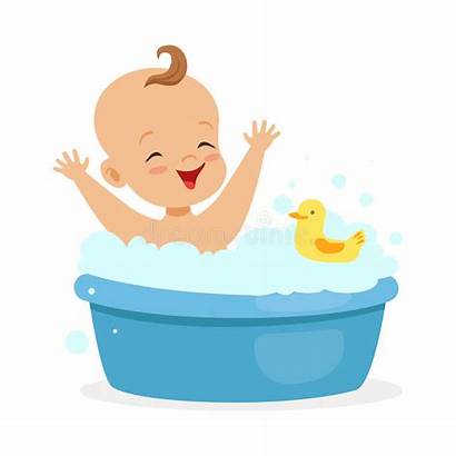 Bath Cartoon Taking Bubbles Playing Duck Happy