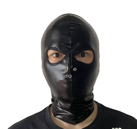 Black Leather Hood Mask Spandex Breathable Mens Latex Headpiece Coplay