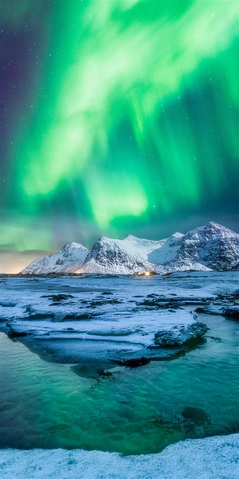 Download 1080x2160 Wallpaper Northern Lights Coast Mountains Norway
