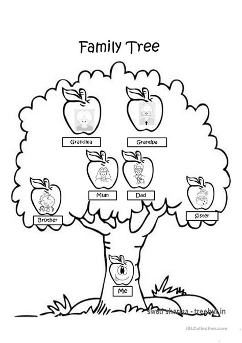 family tree coloring page worksheet  esl projectable