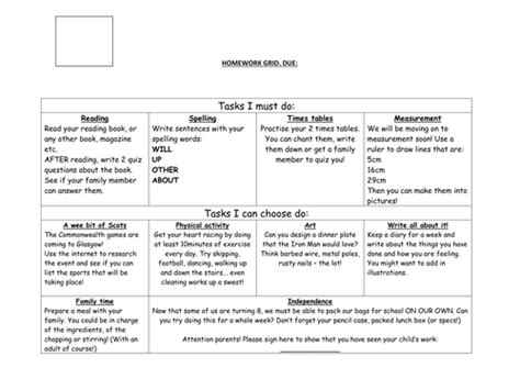 Homework Grids 3 Differentiated Levels By Misshoney123abc Teaching