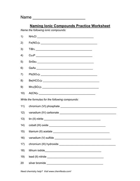 Nomenclature Worksheet 4 Answers