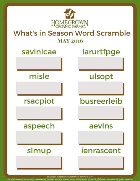 Whats In Season May Word Scramble Edition Whats In Season Words