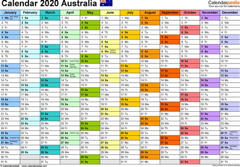 Printable Calendar 2020 Australia Qualads