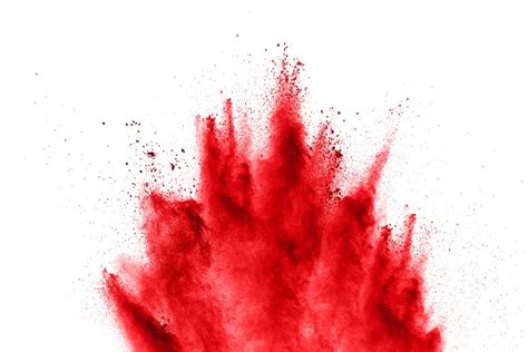Abstract Red Dust Explosion On White Background Freeze Motion Of Red