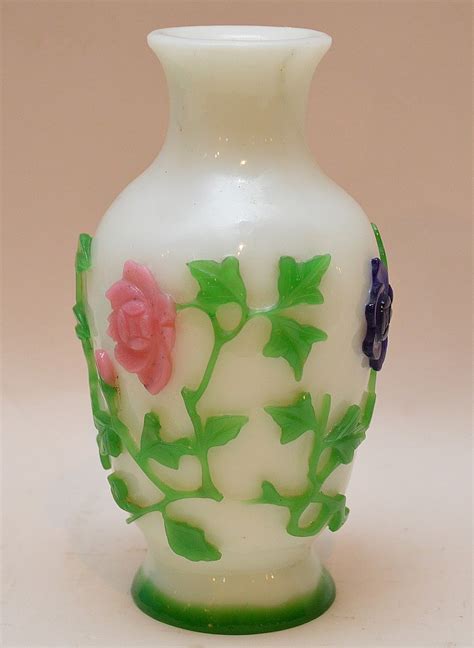 Rare Five Color Overlay Chinese Peking Glass Vase With White