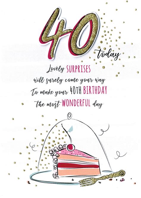 40th Birthday Card Congratulations 40 Today Pink By L