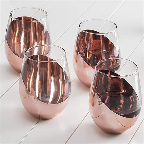 Myt Modern Copper Accent Stemless Wine Glass Set Red Wine Glasses Set Of 4