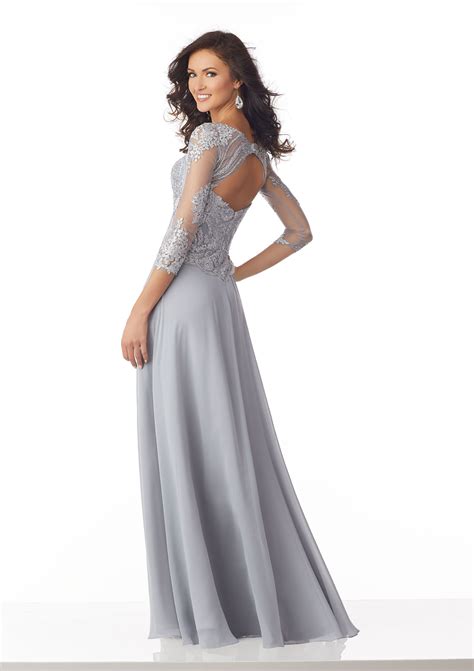 Chiffon Special Occasion Dress With Metallic Lace Appliqués On Net