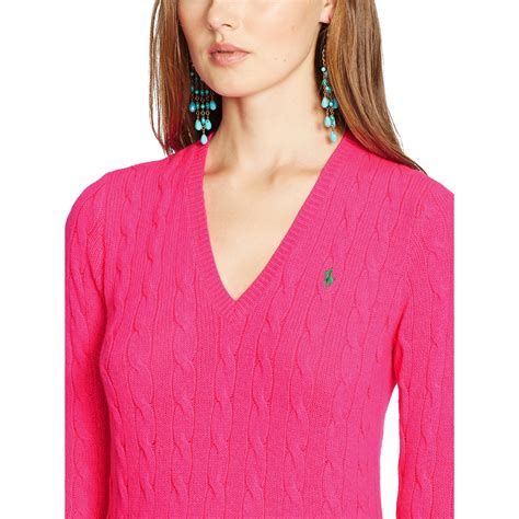 Lyst Polo Ralph Lauren Cable Knit V Neck Sweater In Pink