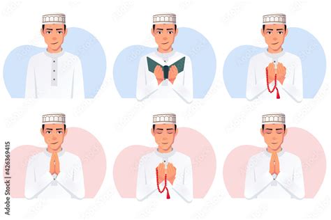 Muslim Man White Thobe Dress Wearing Taqiyah Hat Reading Quran