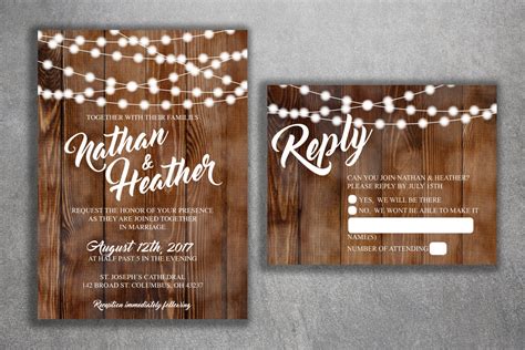 Country Wedding Invitations Set Printed Rustic Wedding
