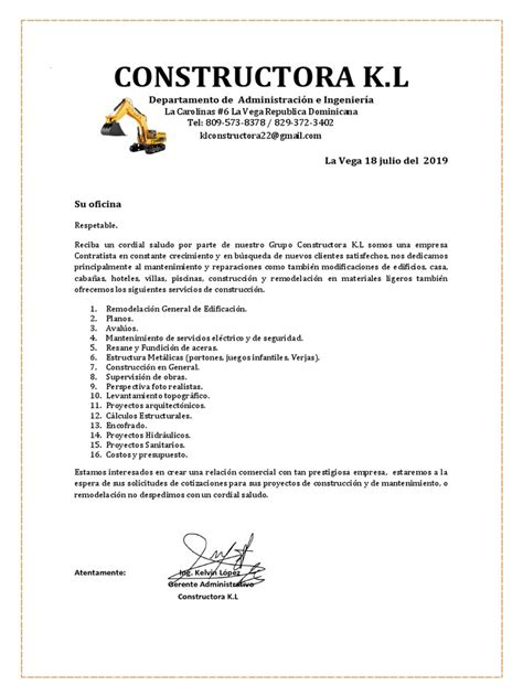 Carta De Solicitud De Contratista Pdf