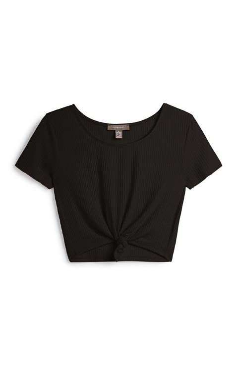 Primark Black Knotted Crop Top Camisa Negra Mujer Camiseta Negra