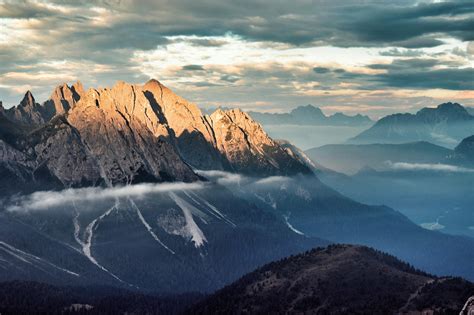 Sunrise Over Monte Lastronis Peak Dolomites National Park Italy Oc