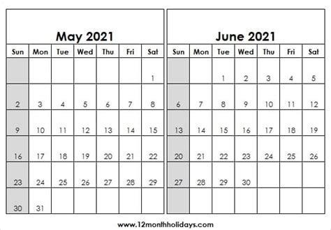 2021 May And June Calendar Printable Calendar 2021
