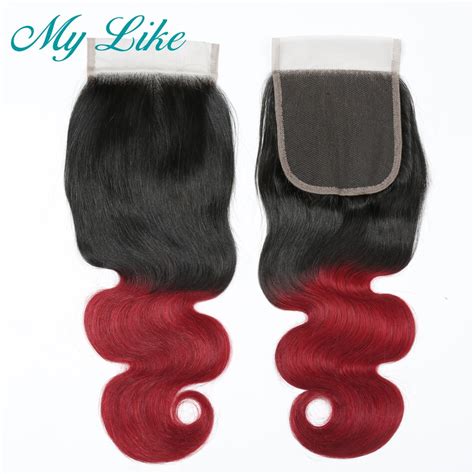 My Like Malaysian Human Hair Closure 4x4 Middle Part Body Wave Ombre