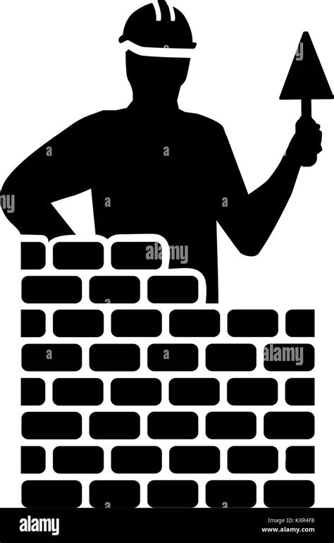 Bricklayer Silhouette Behind Brick Wall Stock Vector Image And Art Alamy