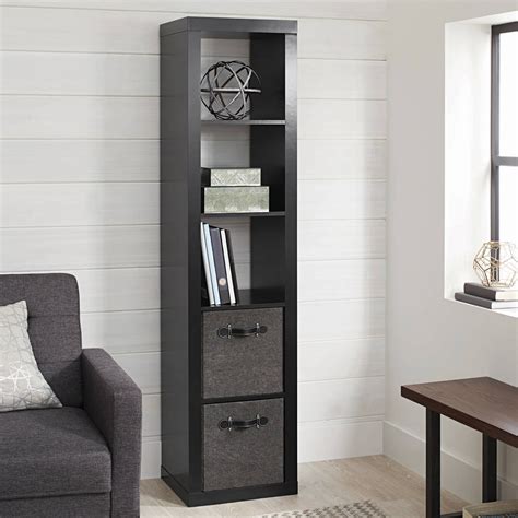 Narrow Shelf Organizer Tall 5 Tier Cubbie Black Bookcase Office Home