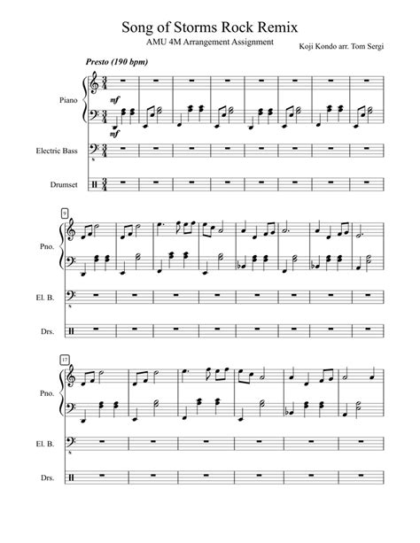 I just gave my daughter of five years old to rehearse on the grand piano. Song of Storms Rock Remix Sheet music for Piano, Bass, Percussion | Download free in PDF or MIDI ...