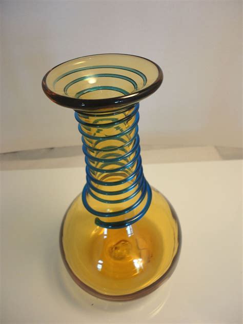 Amber Blenko Art Glass Vase Wblue Spiral Detail From Garygermer On